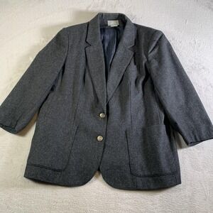 Vintage Alicia Blazer Womens 40 Gray Wool Long‎ Two Button Made Japan Lined
